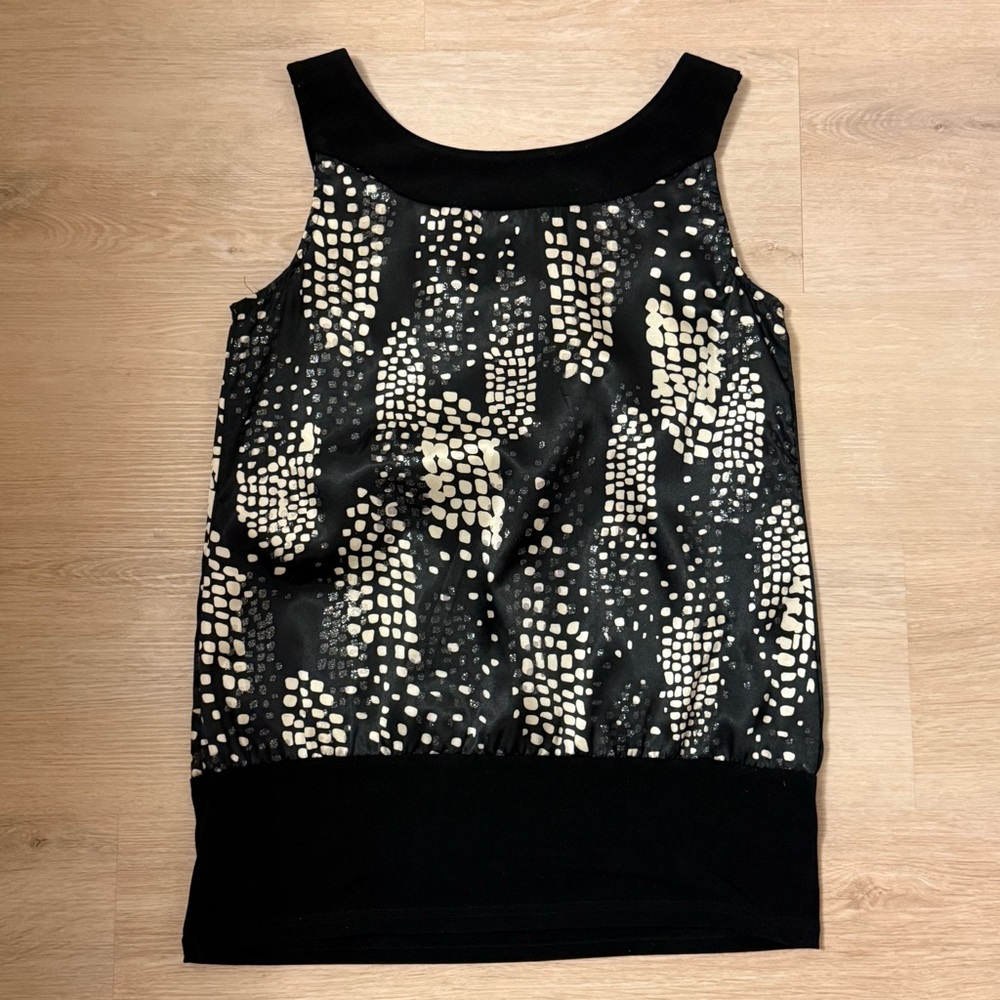 BCX Y2K Going Out Glam Bubble Top with Abstract Black and Cream Pattern - Picture 5 of 6